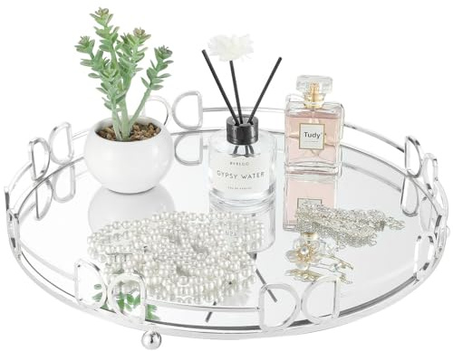 HAIGOUER Extra Large Glass Vanity Tray - Size: 15.75in15.75in2.52in - Silver Perfume Trays for Dresser...