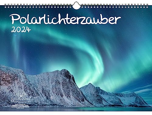 Polarlichterzauber DIN A3 Kalender für 2024 Polar Nordlichter - Geschenkset Inhalt: 1x Kalender, 1x Weihnachts- und 1x Grußkarte (insgesamt 3 Teile)
