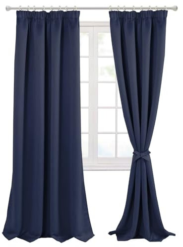Hiasan Blackout Curtains for Bedroom Navy Blue Curtains for Living Room Thermal Curtains & Drapes with Tiebacks 46 x 90 Inch 2 Panels