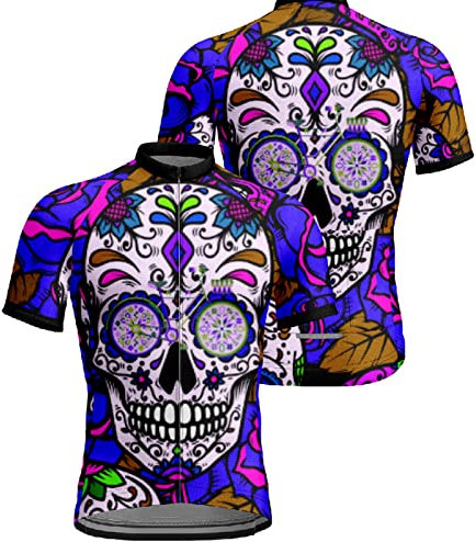 Chickwin Radtrikot Kurzarm Herren, Schädel/Skelett Drucken Sommer Fahrradtrikot MTB Elastische Männer Fahrradbekleidung Kleidung Fahrrad Tops T Shirt, Cycling Jersey Bekleidung
