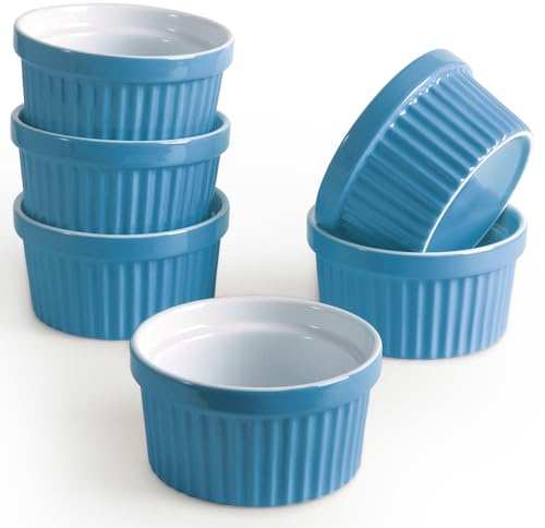 homEdge Porcelain Ramekins Set, 240 ml / 8 Fl Ounces Ice Cream Bowl, Creme Brûlée Ramekins Soufflé Cup for Baking, Set of 6 Navy