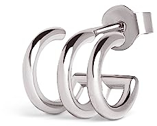SINGULARU - Pendiente Suelto Aro Trio. Plata de Ley 925 con Acabado en Baño de Oro de 18 kt. Cierre tuerca a presión. Joyas para Mujer