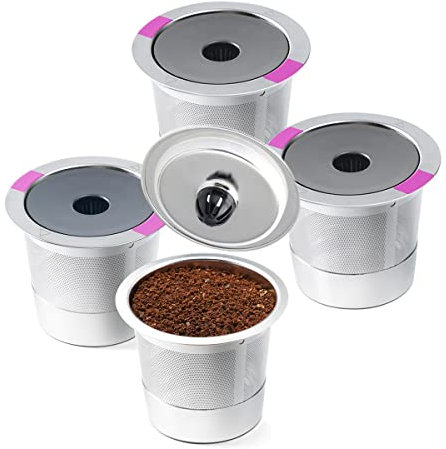 Lot de 4 dosettes de café réutilisables en acier Stianless compatibles avec les cafetières K eurig 1.0 et 2.0 rechargeables K-eurig