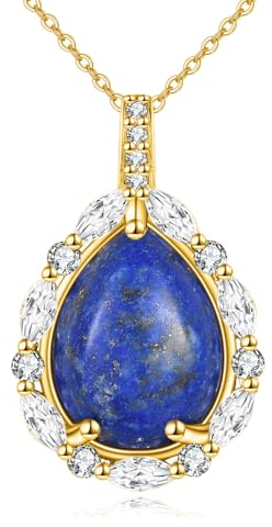 YAFEINI Lapislazuli Kette für Damen 925 Sterling Silber Gold Blau Lapis Anhänger Halskette Naturstein Tropfen Kette Schmuck Geschenk