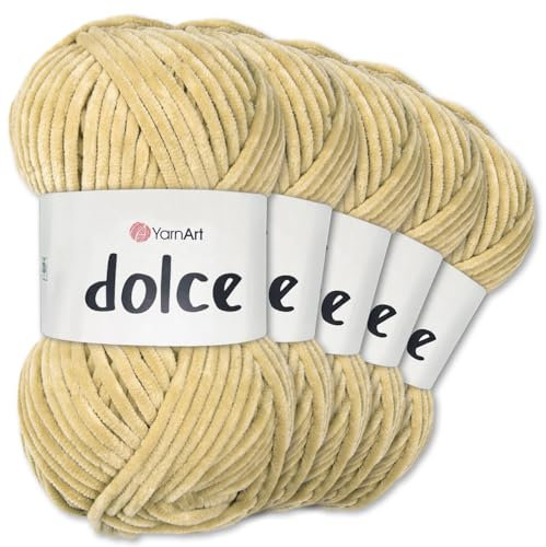 Frida's Wollhaus YarnArt 5 x 100 g Dolce Chenille Wolle Garn Stricken Häkeln Amigurumi 52 Farben (747 | Sand)