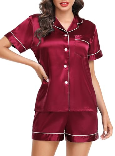 Lovasy Silk Pyjamas for Women Classic Satin Pyjama Set Button Down Ladies Pyjamas Two Piece Pjs for Women Sets Sleepwear Loungewear