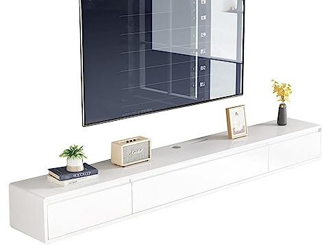 YUZDNM Schwimmender Tv Schrank - Tv Lowboard Hängend, Medienkonsole, Unterhaltungszentrum, Fernseher-Regal, Massivholz-TV-Lowboard Zum Aufhängen, WLAN-Router, DVD-Aufbewahrungsregale (Color : Blanco)