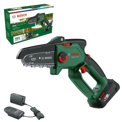 Bosch 18V Cordless Brushless Compact Chainsaw Pruning Saw for Cutting Wood, with 2.5 Ah Battery & Charger (EasyChain 18V-15-7). Made in Europe. 2024 New