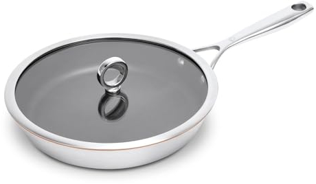 Olavson My Innovative beschichtete Bratpfanne mit Kupferkern - Beschichtete Pfanne für Induktion - Ofen, Gasherd und spülmaschinenfest - Kleine Pfanne mit Deckel -Stielgriff 24 cm Edelstahl