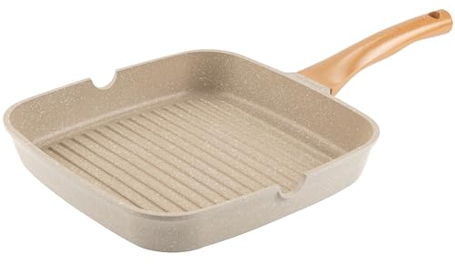 FLORINA Poêle Grill en Aluminium (28 cm) I Revêtement Antiadhésif Céramique de la Poêle à Frire OSLO I Poignée Soft Ergonomique I Poêle Adaptée pour les Plaques à Induction, à Gaz et Électriques