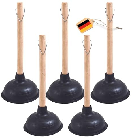 Novaliv 5X Pömpel Abfluss 140 mm Ø Saugglocke Abfluss Pümpel Toilette Pömpel mit Holzstiel Plunger WC Pömpel mit einem Durchmesser von 14,5cm IDEAL als Abfluss Pömpel für verstopfter Abfluss Pumpfix