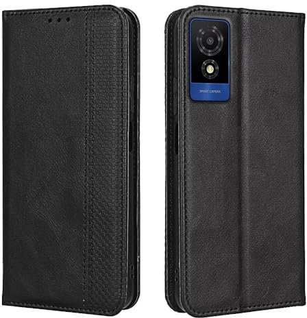 EASSGU Custodia per TCL 501 (6 Inches) Pelle PU Flip Folio Cover con Interruttore Magnetico, [3 Slot Schede] [1 Portafoglio] Case - Nero