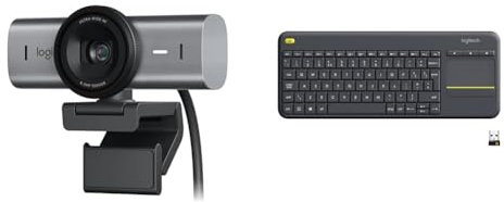 Logitech MX Brio Ultra HD 4K Collaboration and Streaming Webcam, 1080p at 60 FPS & K400 Plus Wireless Touch TV Keyboard With Easy Media Control and Built-in Touchpad
