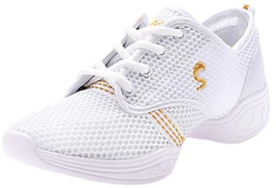 LJFIWY Damen Jazz-Tanz-Sneaker, Tanzschuhe, Plattform-Tanz-Sneaker, Weiß, 39 EU