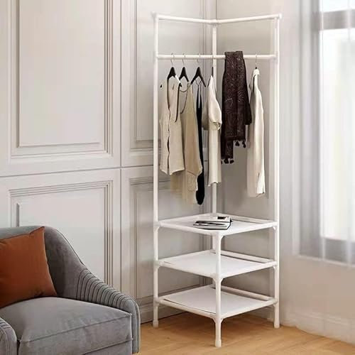 cecaro group appendiabiti da terra, Porta abiti ad angolo, porta abiti da sala industriale, organizer ad angolo con ripiano a 3 livelli per camera da letto, lavanderia, ingresso (bianco)