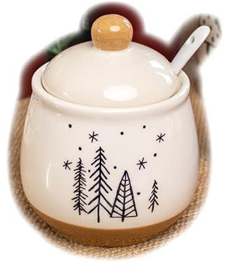 Darthome Christmas Tree Sugar Pot With Lid And Spoon Xmas Forest Kitchen Storage Bowl