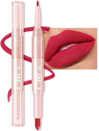 Waterproof Lip Liner Stain Pencil - Double-ended 2-in-1 Waterproof Lipstick Lip Liner for Women Matte Long-lasting Matte Satin Finish, Nourishing and Non-fading (#10, 18g)