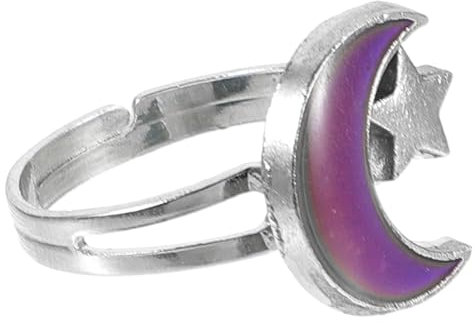COLLBATH Farbwechselring Stern Und Mond Stimmungsring Modischer Fingerring Offener Verstellbarer Ring Schmuck Für Frauen Teenager Mädchen