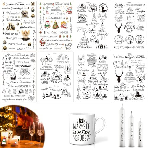 8pcs Rub On Aufkleber Weihnachten, Aufkleber Für Keraflott Weihnachten, Raysin Transferfolie Weihnachten, Weihnachten Rub On Sticker, Rub-on Sticker Weihnachten, Diy Deko Rub On Folie Aufkleber