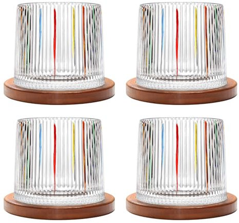 Rotatable Old Fashioned Crystal Whiskey Glass Set of 4, 275ml/10oz, Wood Coaster, Thickened, Used as Rum & Cocktail Cup, Coffee & Milk Cup to Relax and Reduce Stress