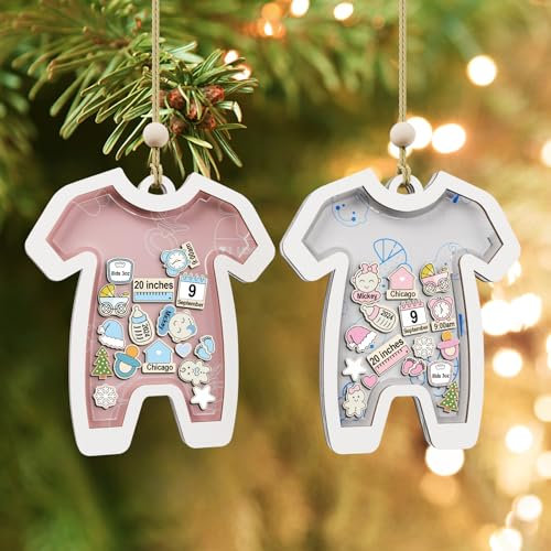 Personnalisé Boule de Noel Mon Premier noel - Bébé Fille Garçon, Cadeau Bébé Boules de Noël Personnalisé, Calendrier de l'avent Bébén avec Nom, Date de Naissance, Poids, Taille, ROSE