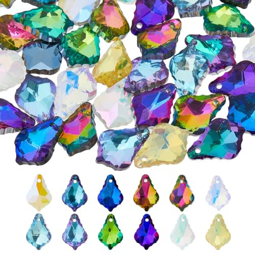 Hobbspring 48 Stück Tropfenkristallglasperlen 12 Farben AB Farbe Galvanisiert Tropfen Abstandshalter Lose Perlen Tschechischer Facettierter Kristall Kronleuchter Anhänger Tropfenperlen