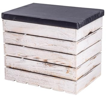 Kistenland Sitzkiste Sissi 50 x 35 x 43 cm - Sitzhocker mit Deckel (schwarz/vintage weiß)