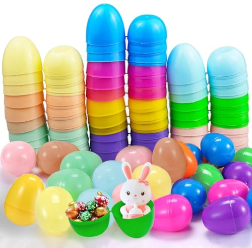 SHSMPXOY 50 PCS Ostereier zum Befüllen, 6 x 4 cm Plastik Bunte helle Leere Plastikeier für Osterjagd, Überraschungseier, Osterkorb Stuffers, Eier zum Befüllen