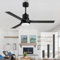 132 cm Deckenventilator mit Beleuchtung, 3-farbige Lichtregulierung, 6 Geschwindigkeitsstufen, Fernbedienung, für Innen- und Außenbereich, geeignet für Garten, Wohnzimmer, Schlafzimmer - Schwarz