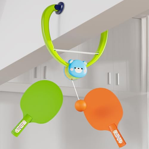 Door Ping Pong Game Over The Door, Adjustable Doorway Game Pingpong Trainer Door Jam Pingpong Starter Kit for Door Frame Hanging Table Tennis Trainer Portable Set with Racket and Balls (Green, B Set)