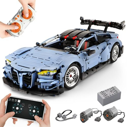 MOCBURIKU Kit de construction de voiture télécommandée à l'échelle 1/10, Supercar M4 avec moteurs lumineux, batterie rechargeable, compatible avec les voitures techniques pour adultes, cadeau STEM