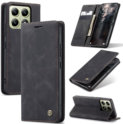 Azororo Handyhülle für Xiaomi 14T 5G Hülle Premium Lederhülle Flip Case Magnet Tascher Kartenfach Standfunktion Klapphülle Schutzhülle für Xiaomi 14T, Schwarz