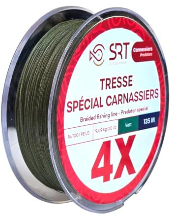 SRT Trecciato da Pesca Predator, 4X, Lenza, Filo da pesca, Ultra Resistente, 135 Metri, Verde, Moss Green (0,16)