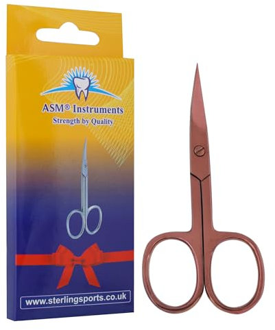ASM Professional Nail Scissors Curved Manicure Cuticle Scissors - Heavy Duty Cuticle Trimmer for Eyebrow, Beard, Nose Hair Trimming - Beauty Scissor Gifts for Women & Men (Rose Gold)