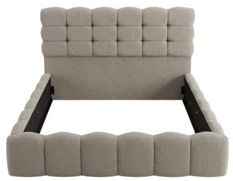 Luxury Boucle Fabric Ottoman Storage Bed, 40-inch Headboard, Gas Lift Base, Modern Style, Double & King Size (Mink, 4ft 6in double)
