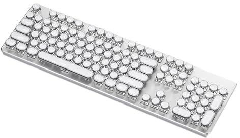 Teclado mecánico vintage para juegos con retroiluminación blanca de 104 teclas, control multimedia con cable, reposamuñecas extraíble blanco