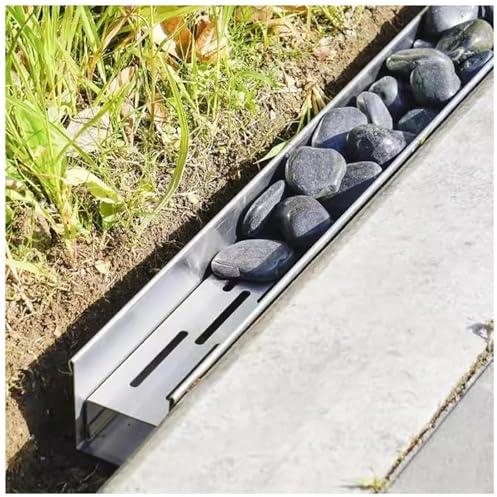 JUCCJUXIN Entwässerungsgraben Set Entwässerungsgraben System for Garten, Terrasse und Beton, Schlamm und Regenrinne mit U Metallrosten effiziente Wassermanagementlösungen(H20*W10CM/H7.87*W3.94IN)