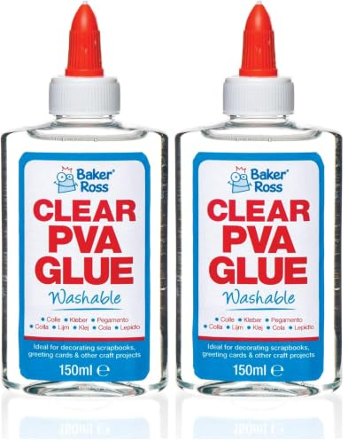 Baker Ross AR533 Clear PVA Glue - 150 ml Bottle, Washable Glue Ideal for Kids Arts and Crafts Supplies (Pack of 2)