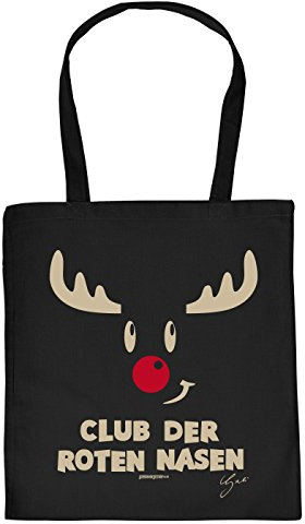 Geschenktasche Weihnachten Baumwolltasche Rentier Gesicht : schwarz Club der roten Nasen_Tasche_01_YG03907 - Weihnachtstasche mit Urkunde Farbe: schwarz