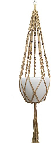 Hanpo Fioriera sospesa in corda di canapa macramè, 8 gambe da 160 cm, gancio, pianta e vaso non inclusi, per vasi da 30,5-33 cm (marrone chiaro = iuta)