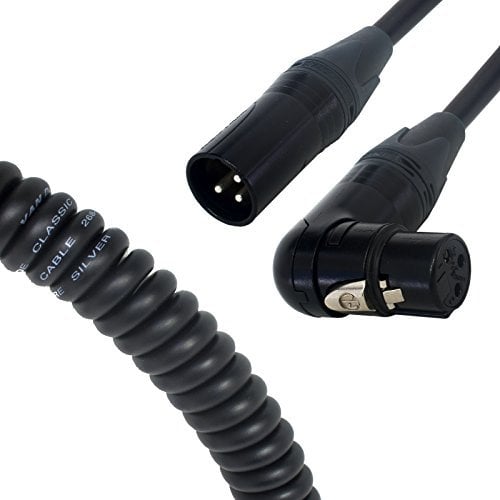 Van Damme Curly Mic Cables. Neutrik Angled Balanced Female to Male XLR. Boom Mic Cable. (Large, Black)