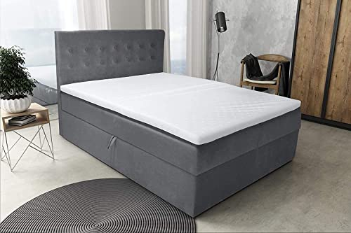Best For Home Boxspringbett S Deluxe mit 7 Zonen Taschenfedermatratze 4 Größen 10 Farben (160x200, Grau)