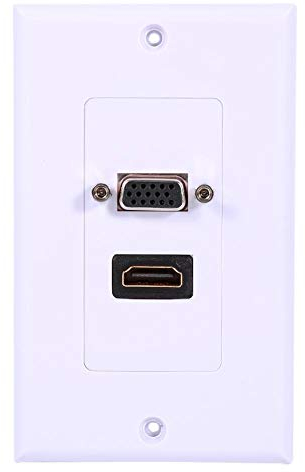 Hakeeta Prise Murale 2 Multifonctions avec 1 Port HDMI Femelle + 1 Port VGA Femelle Prise Murale AV Prise vidéo