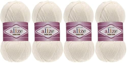 55% cotone, 45% acrilico, filato Alize Cotton Gold Thread Crochet Hand Knitting Art Lotto di 4 skn 400 gr 1300 m (62-crema chiara)