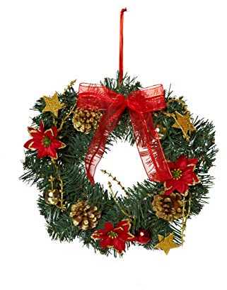 HEITMANN DECO Corona de Navidad para Puerta, Corona de Pared, decoración de Ramas de Abeto, Verde, Rojo, Dorado