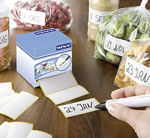 WENKO Haftetiketten inkl. Dispenser WENKO 2er, Papier, 7 x 7 x 7 cm, Weiß