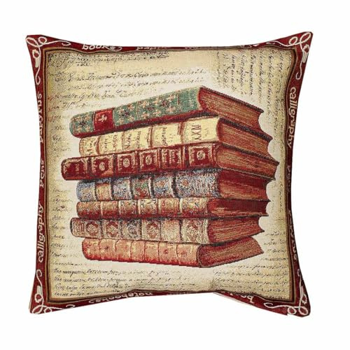 Charmante Gobelin-Kissenhülle Alte Bücher in beige-rotbraun Größe 45x45 cm | Strapazierfähiger und pflegeleicher Kissenbezug | Stilvolles Wohnaccesoires für Sofa, Sessel und Bett | atelier alles-Spitze
