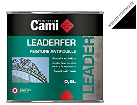 LEADERFER Noir Mat Ferronerie 0,5L-Laque antirouille brillante pour toutes vos ferrures- CAMI