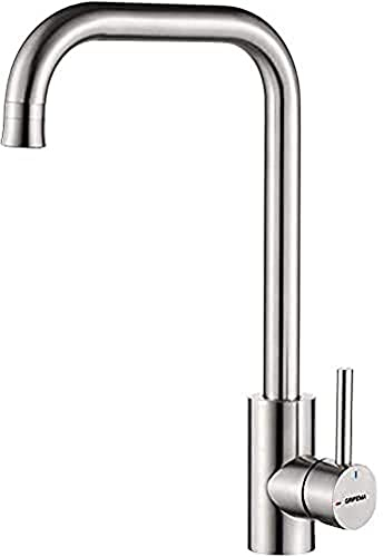 GRIFEMA G4009-1 Irismart, Küchenarmatur mit Duschspritze, Kaltstart-Spültischarmatur, Edelstahl, Grau, L