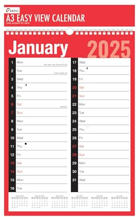 2026 A3 Wall Calendar – Month-to-View Spiral Bound Planner with Holidays & Notable Dates | Monthly Organiser for Home, Office, School or Busine